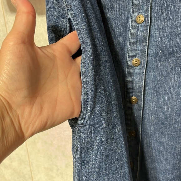 Vtg Denim 3/4 sleeve button up dress/duster size medium red corduroy cuffs - Picture 6 of 12